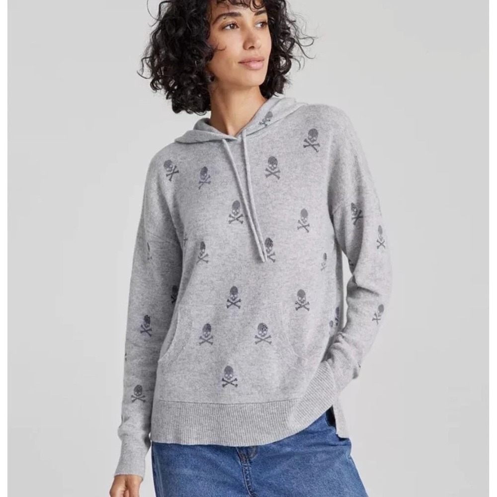 Charter Club 100% Cashmere Hoodie Sweater Womens XS Gray Skull